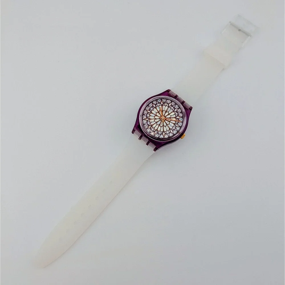 Vintage 1994 Swatch Gent Quasimodo GV108 Notre Dame Stained Glass 34mm Watch